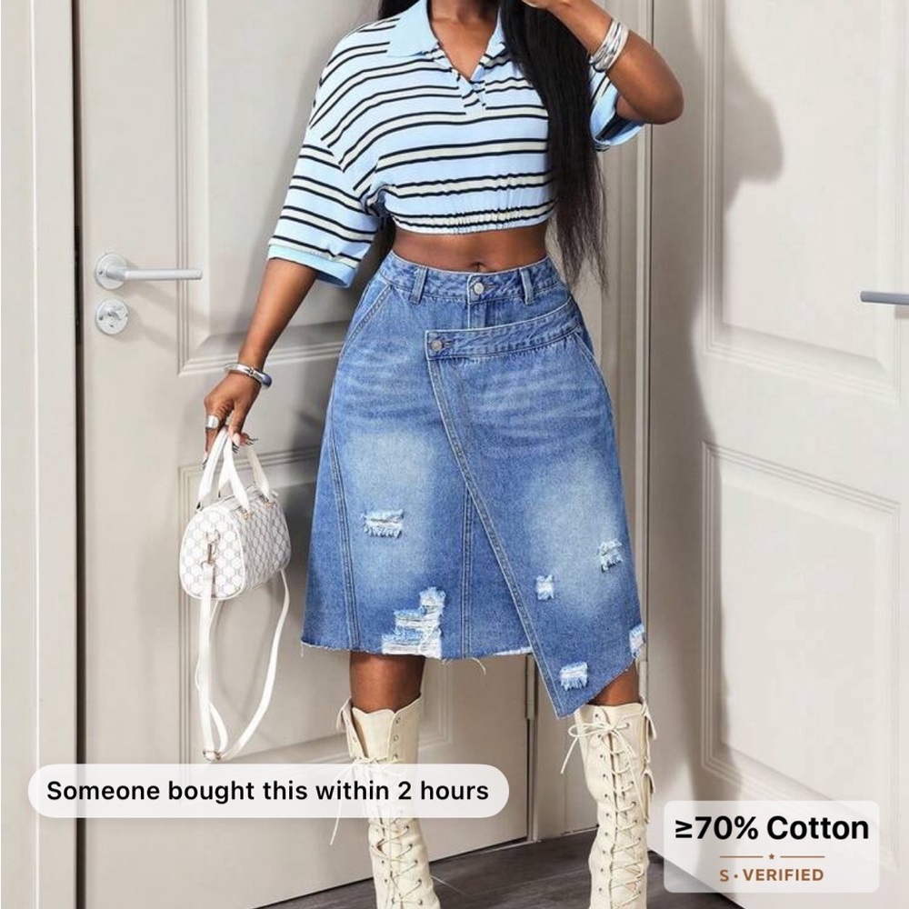 Denim Distressed Skirt